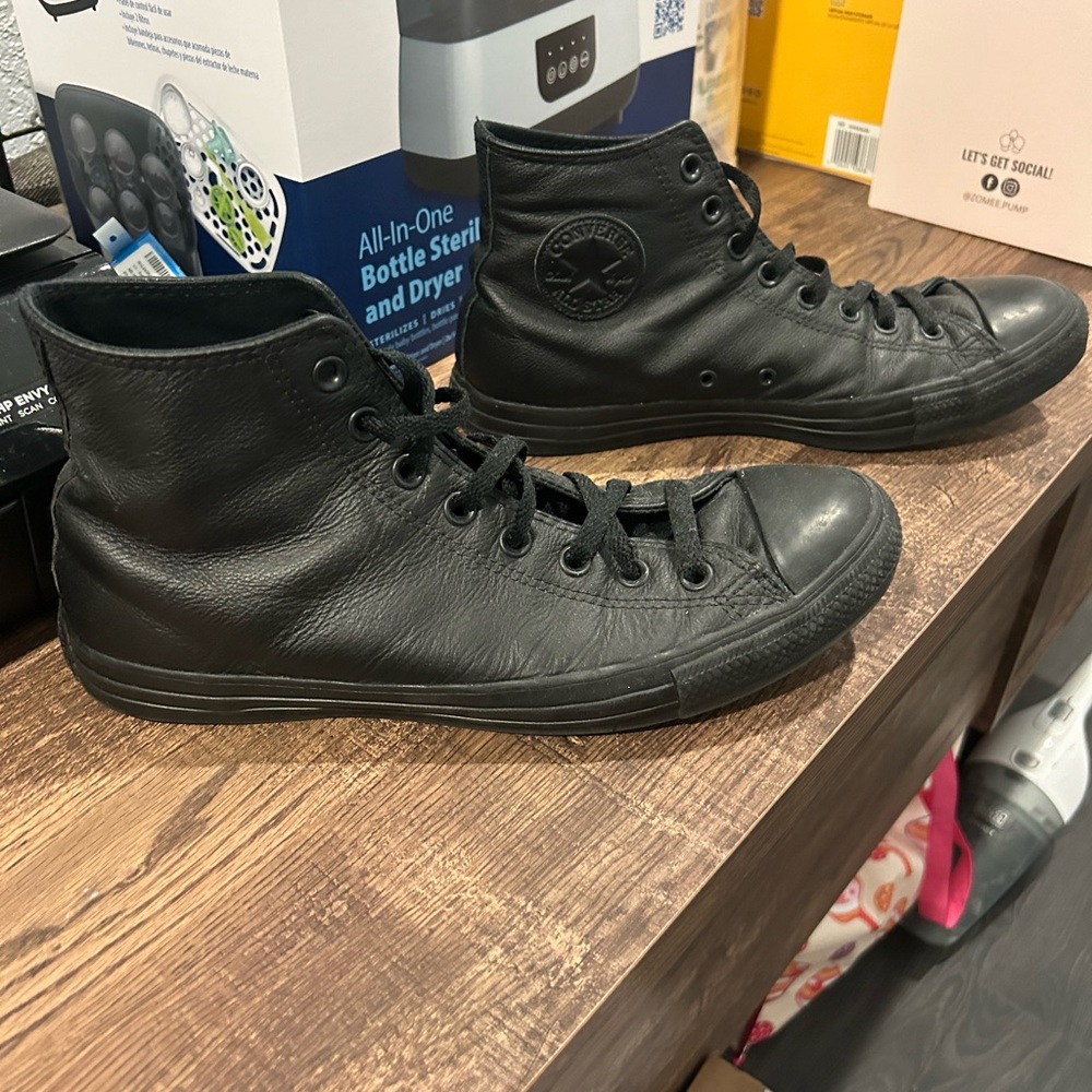All black leather converse 10